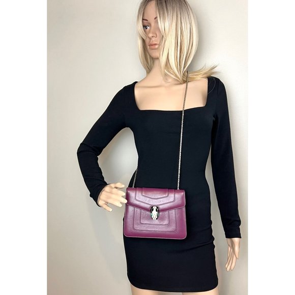 Bvlgari Calfskin Small Serpenti Forever Snake Plum Crossbody Bag - Picture 6 of 12